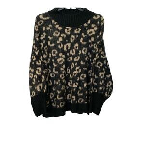 FOREVER 21 LONG SLEEVE PULL-ON SWEATER, WOMENS, 3X, BLACK & TAN ANIMAL PATTERN